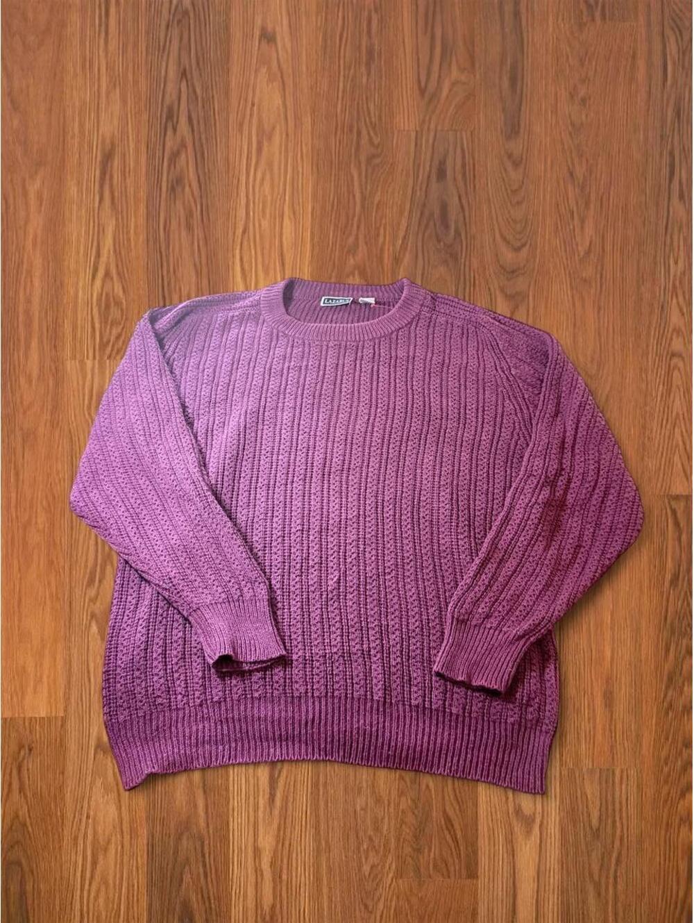 Vintage Lazarus Purple Cable Knit Sweater Womens XL Ramie Cotton Blend Pullover